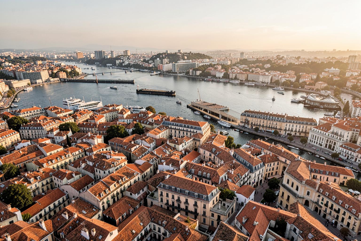 Vista aérea de Lisboa ao pôr do sol